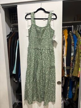 Hatch Green Floral Maxi Dress with Smocked Bodice